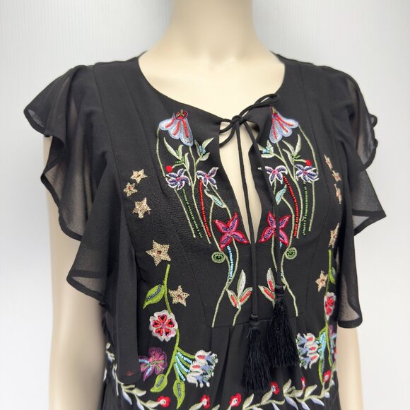 DESIGUAL Sandy Long Floral Embroidered Boho Black Midi Vest Dress sz 38 - Picture 9 of 15